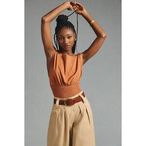 Pilcro Anthropologie Smocked Sleeveless Tunic Top Solid Beach Brown XS 261704